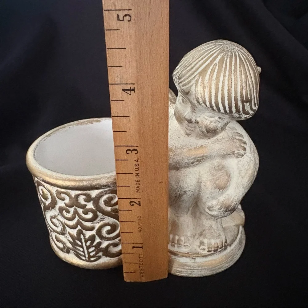 Cream & Gold Cherub Angel Candle Holder Votive